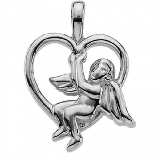 14k White Gold Angel Heart Pendant - 18.50x14.50 Mm