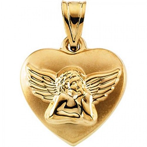 14k Gold Angel Heart Hollow Pendant - 16.25 X 15.75 Mm