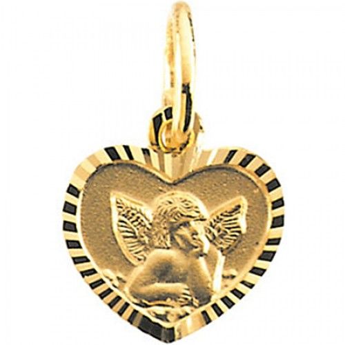 14k Yellow Gold Angel Heart Pendant Medal - 9  X 12 Mm