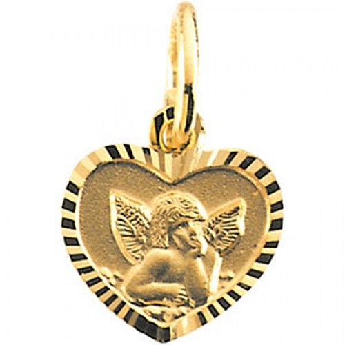 14k Yellow Gold Angel Heart Pendant Medal - 7 X 8mm