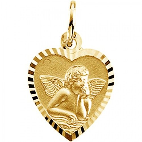 Yellow Gold Angel Heart Pendant Medal - 11.50 X 10.75mm
