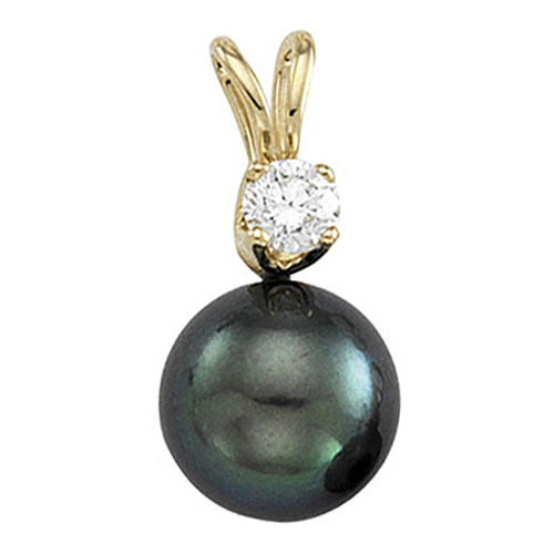 Black Pearl & Diamond Pendant - 3 Mm 14k Yellow Gold