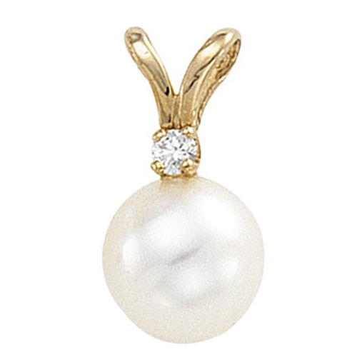 New Pearl & Diamond Pendant - 1.70 Mm 14k Yellow Gold