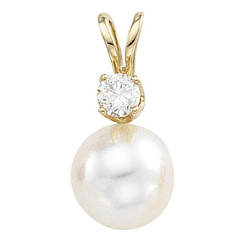 Cultured Pearl & Diamond Pendant - 3 Mm 14k Yellow Gold
