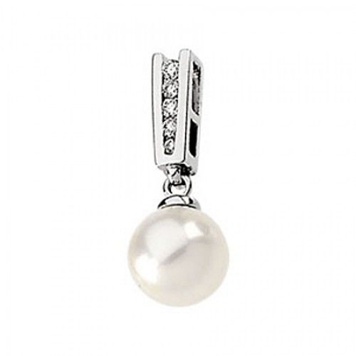 Cultured Pearl & Diamond Pendant 7.5 Mm 14k White Gold