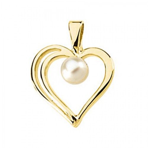 Cultured Pearl Heart Pendant - 04 Mm 14k Yellow Gold