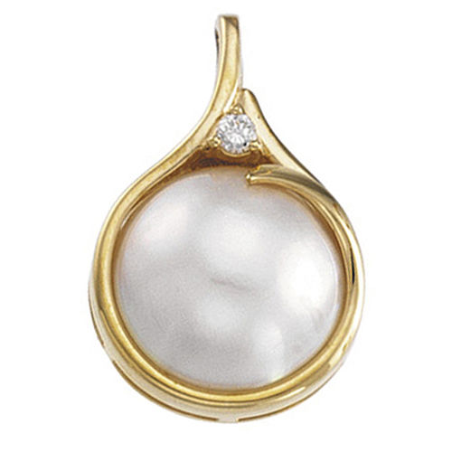 Mabe Pearl and Diamond Pendant - 15 Mm 14k Yellow Gold