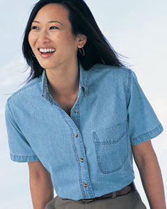 Ladies Short Sleeve Denim Shirt Size: Small