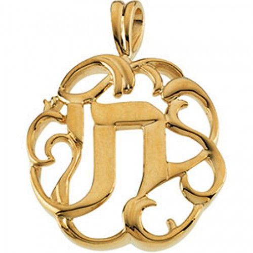 Jewish Chai Pendant in 14k Gold - 27mm