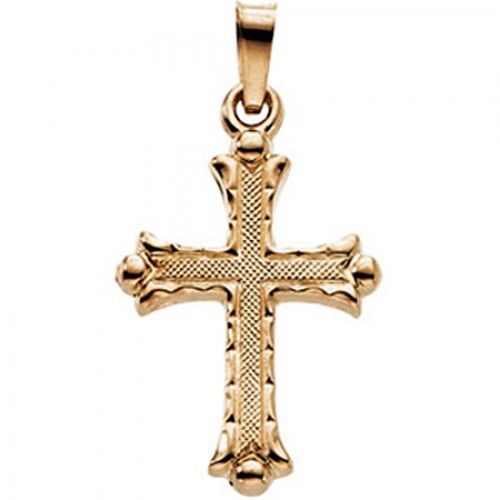 14k Yellow Gold Christian Solitaire Cross Pendant - 20mm