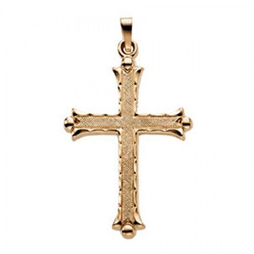 14k Yellow Gold Christian Solitaire Cross Pendant - 33mm