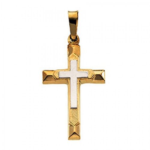 14k Yellow Gold Solitaire Cross Pendant - 20mm