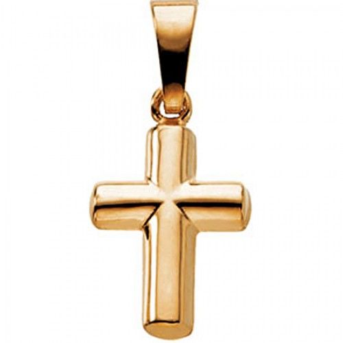 14k Yellow Gold Christian Solitaire Cross Pendant - 15mm