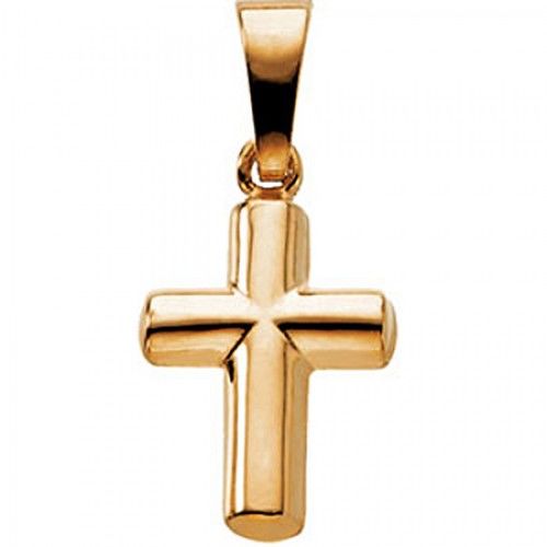 14k Yellow Gold Christian Solitaire Cross Pendant - 19mm