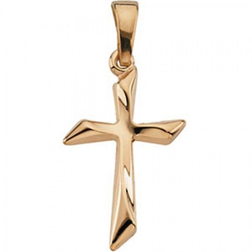 14k Yellow Gold Christian Solitaire Cross Pendant - 18mm
