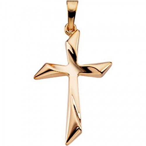 14k Yellow Gold Christian Solitaire Cross Pendant - 25mm