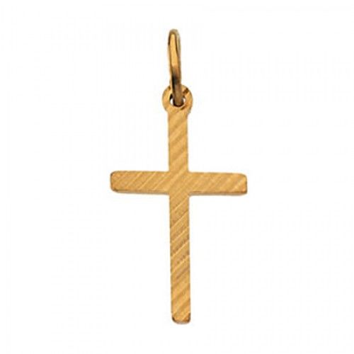 14k Yellow Gold Cross Pendant 15mm - Christian Solitaire
