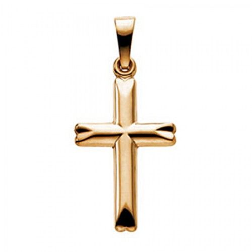 14k Yellow Gold Solitaire Cross Pendant - 18mm