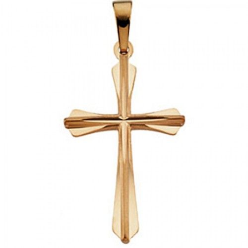 14k Yellow Gold Christian Solitaire Cross Pendant - 24mm
