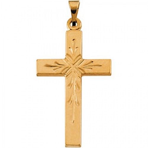 14k Yellow Gold Solitaire Cross Pendant - 24mm