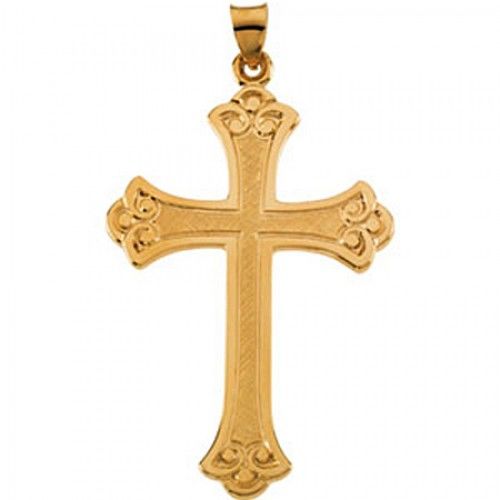 Cross Pendant in 14k Gold - 46mm - Christian Solitaire