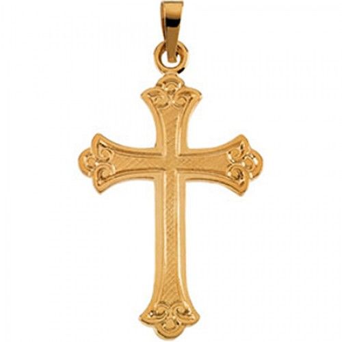 14k White Gold Christian Solitaire Cross Pendant - 26mm
