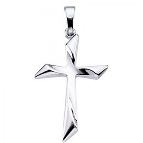 14k White Gold Christian Solitaire Cross Pendant - 25mm