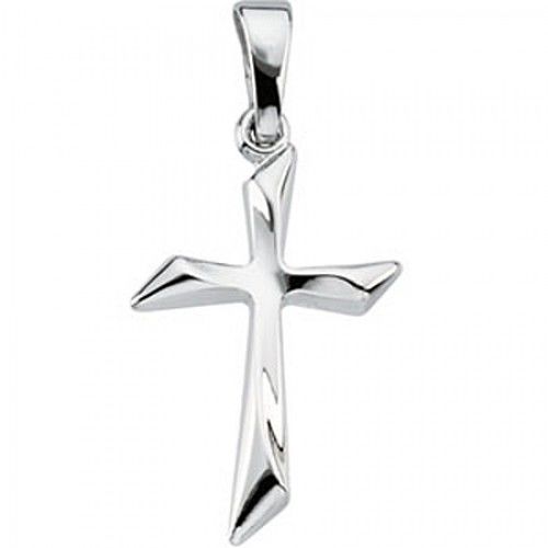14k White Gold Christian Solitaire Cross Pendant - 18mm