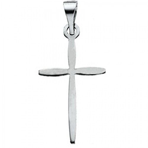 14k White Gold Christian Solitaire Cross Pendant - 17mm