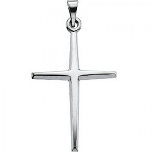 14k White Gold Simple Christian Cross Pendant - 25mm New