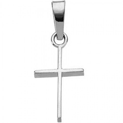 14k White Gold Christian Cross Pendant - 12mm New