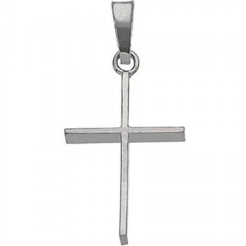 14k White Gold Christian Cross Pendant - 17mm New