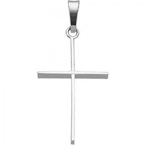 14k White Gold Slim Christian Cross Pendant - 21mm New