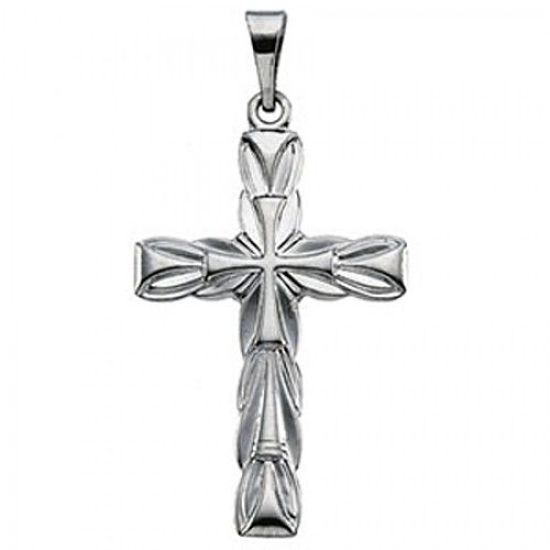 14k White Gold Intricate Christian Cross Pendant - 23mm New