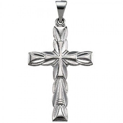 14k White Gold Christian Cross Pendant - 29mm New