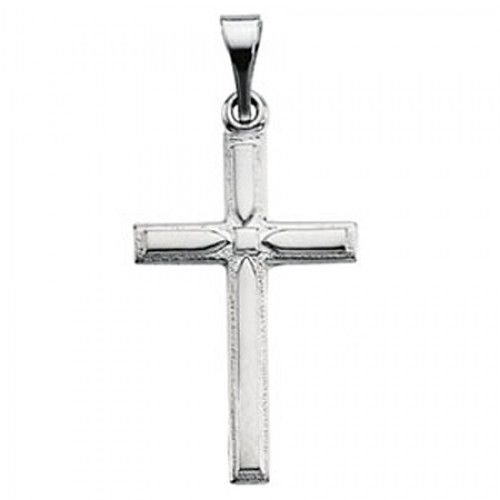 14k White Gold Christian Cross Pendant - 19mm New