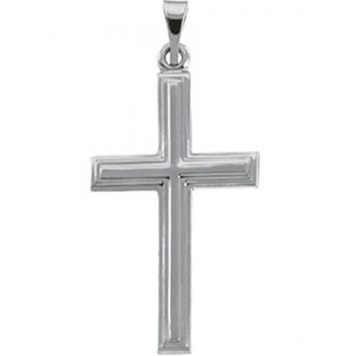 14k White Gold Christian Cross Pendant - 24mm New