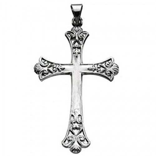 14k White Gold Christian Cross Pendant - 38mm New
