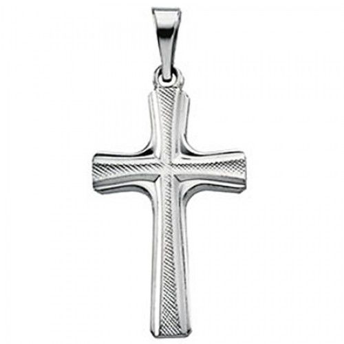 14k White Gold Reverent Christian Cross Pendant - 20mm New