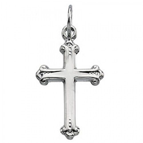 14k White Gold Ornate Christian Cross Pendant - 15mm New