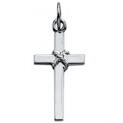 14k White Gold Christian Cross Pendant - 16mm New
