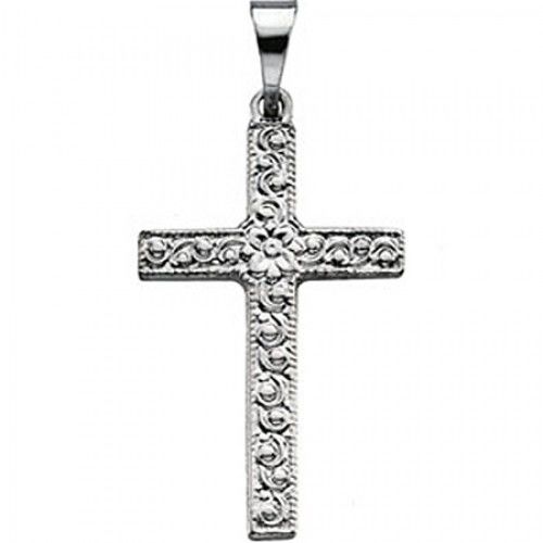 14k White Gold Christian Cross Pendant - 20mm New