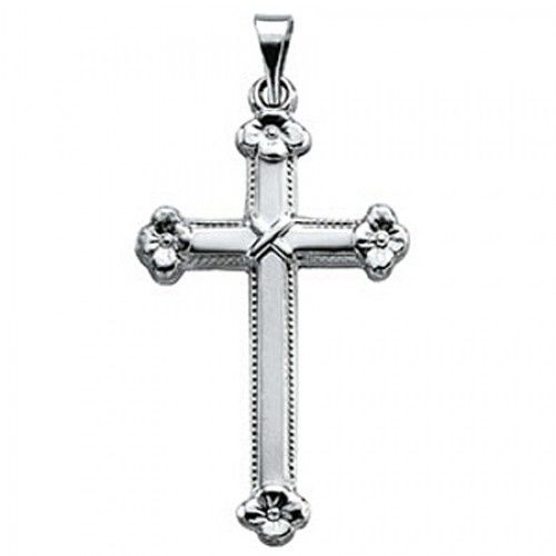 14k White Gold Christian Cross Pendant - 25mm New