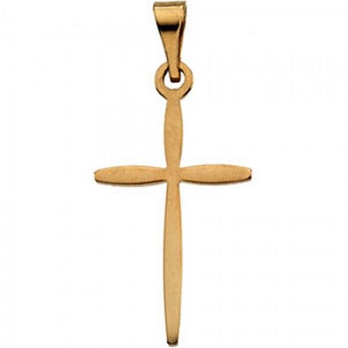 14k Yellow Gold Thin Christian Cross Pendant - 17mm New