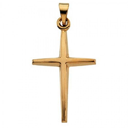 14k Yellow Gold Refined Christian Cross Pendant - 21mm New