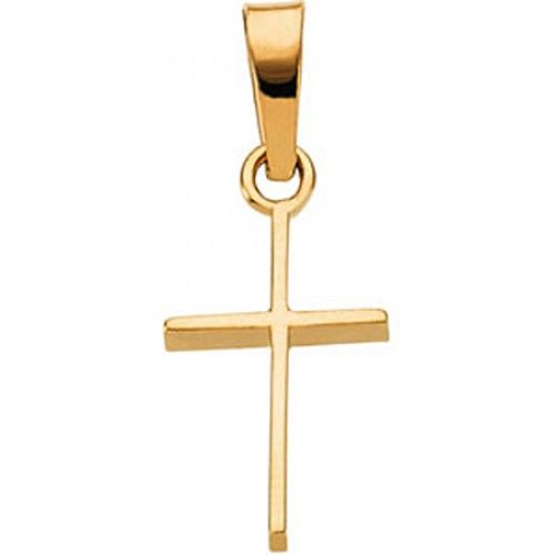 14k Yellow Gold Christian Cross Pendant - 12mm New