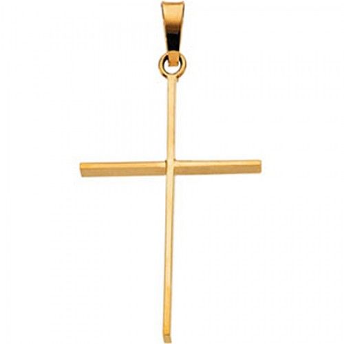 14k Yellow Gold Christian Cross Pendant - 26mm New