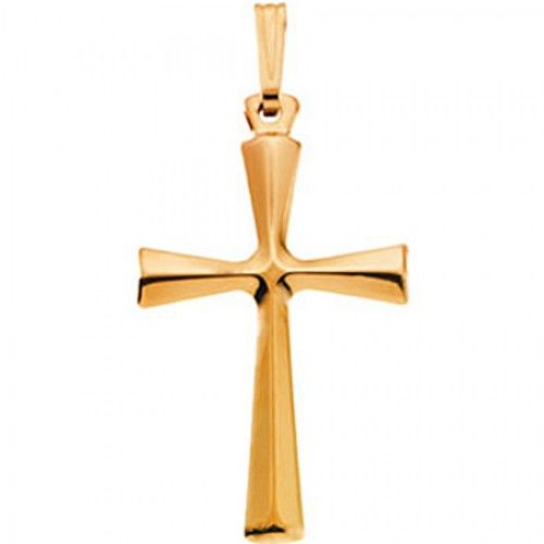 14k Yellow Gold Christian Cross Pendant - 28mm New