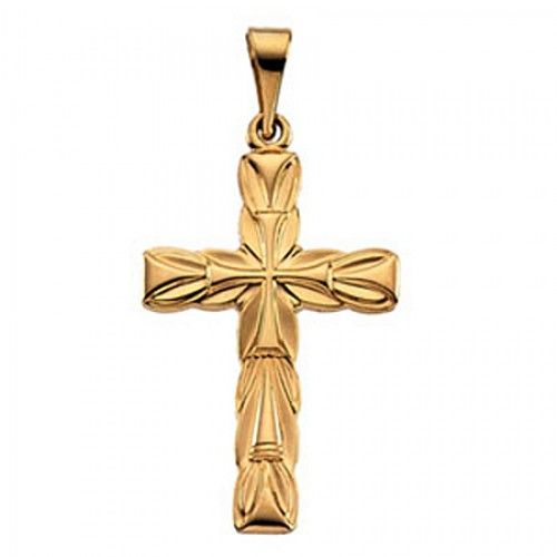 14k Yellow Gold Decorated Christian Cross Pendant - 19mm New