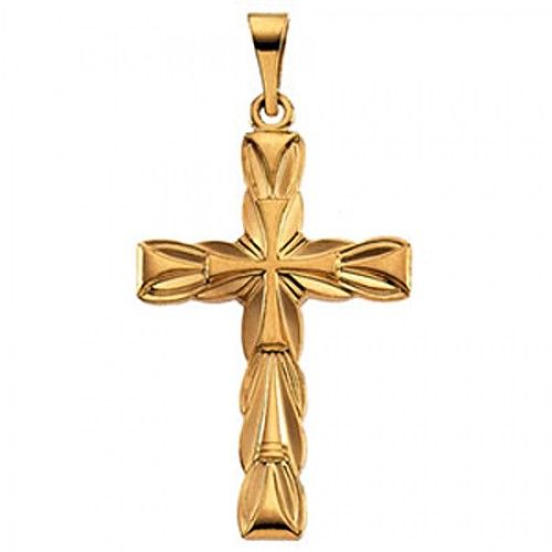 14k Yellow Gold Spiritual Christian Cross Pendant - 23mm New